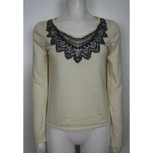 WOMEN'S CREAM BEIGE BEADED EMBROIDERED SWEATER - MADISON STUDIO - SIZE S - NWT